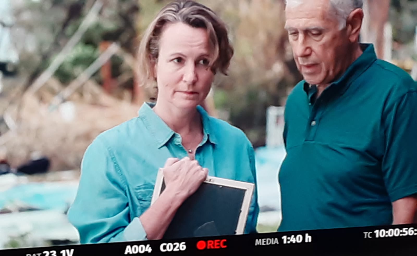 Grace H Bryan in a screen production monitor frame